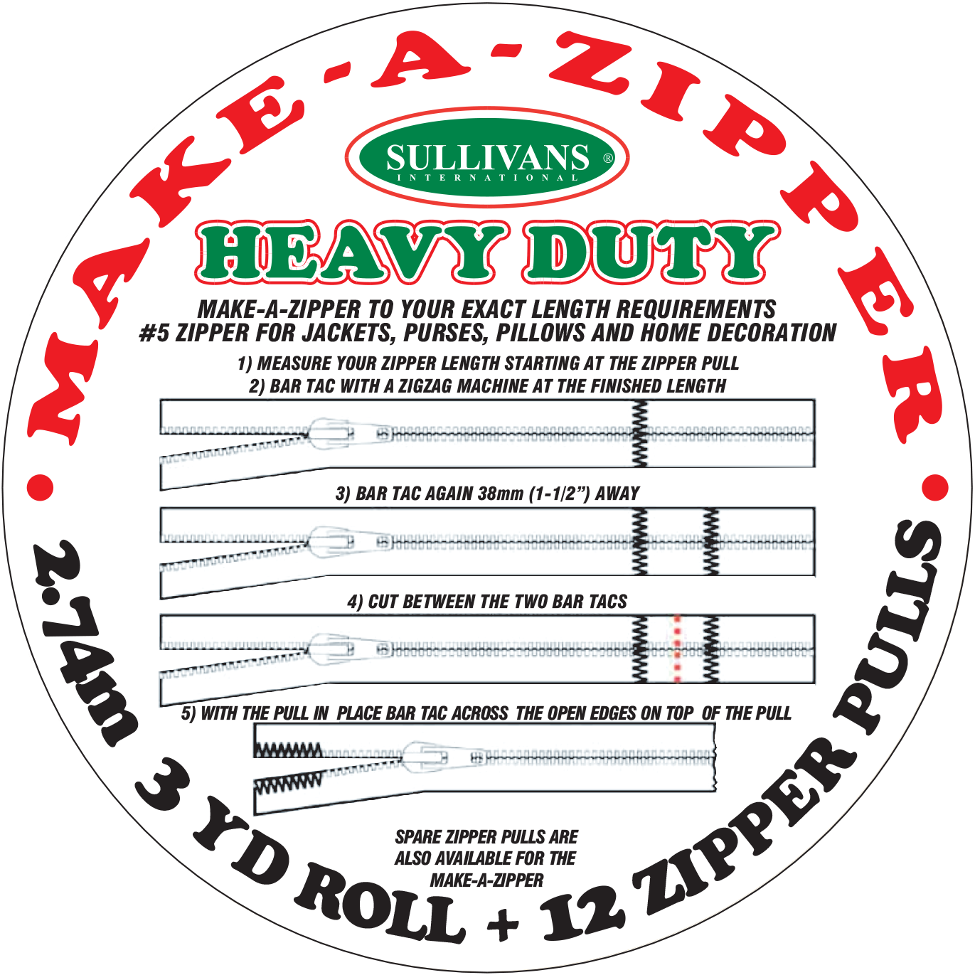 Black Sullivans 3-Yard Make-A-Zipper Kit Heavy Duty 