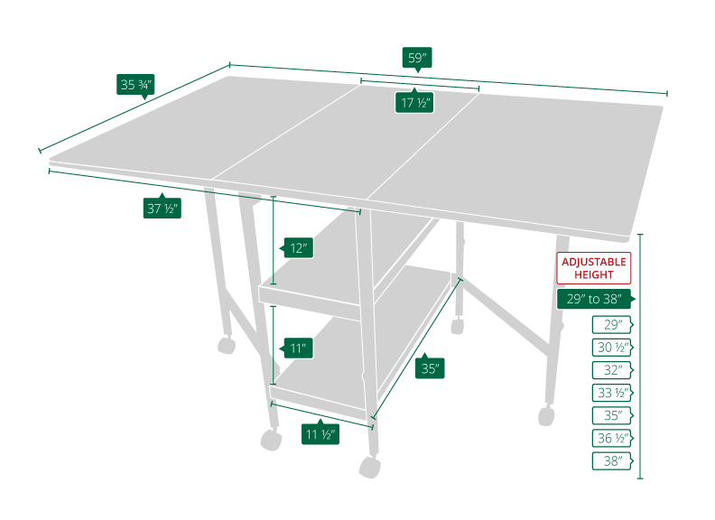 Sullivans Adjustable Height Foldable Sewing Table Model 39276