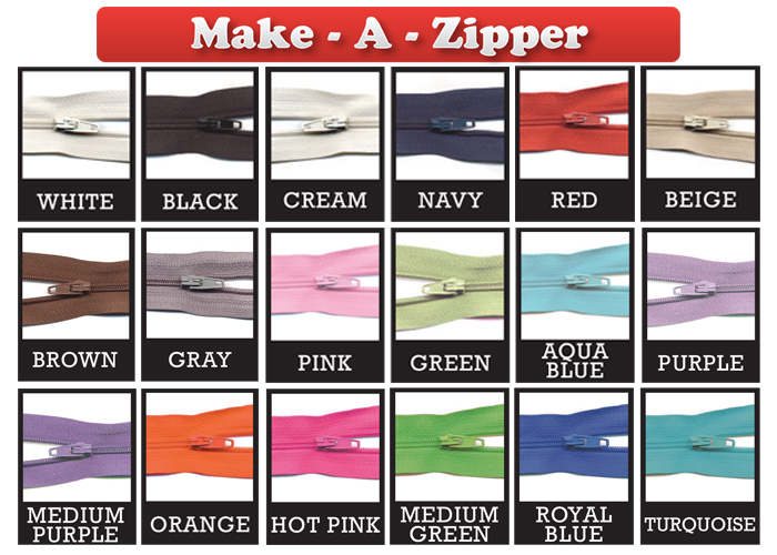 Heavy Duty Make-A-Zipper in 10 colors - Sullivans USA